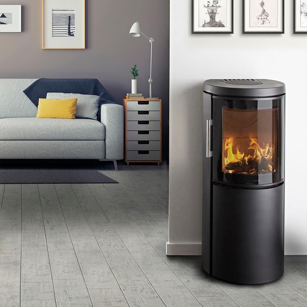 HWAM 2640 black modern wood burning stove without side glass