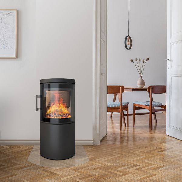 HWAM 3120 wood burning stove modern door black finish Scandinavian design