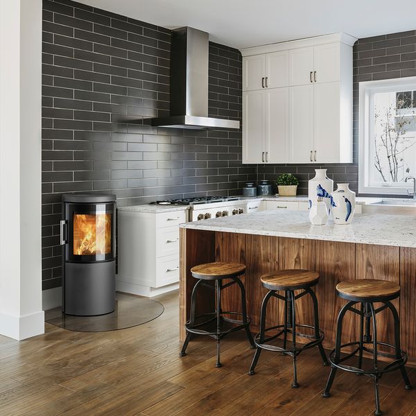 HWAM 3120 wood burning stove modern door grey finish Scandinavian design