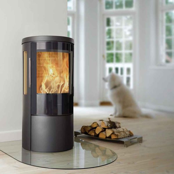 HWAM 3630 stove with side glass grey finish