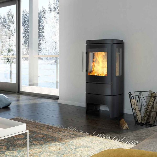 HWAM 4520 wood burning stove modern low base black finish