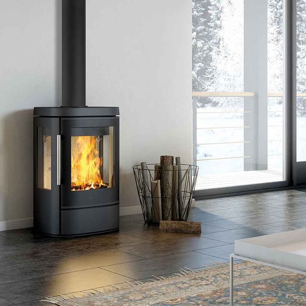 HWAM 4520 wood burning stove modern no base black finish Danish design