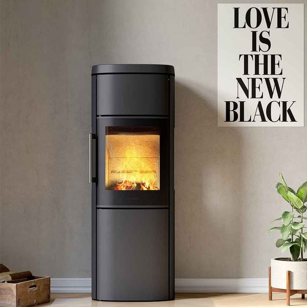 HWAM 4560 wood burning stove modern door black finish Danish design