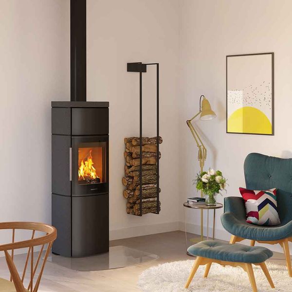 HWAM 4560 wood burning stove modern door black finish Danish design