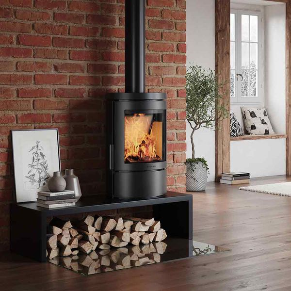 HWAM 3110 wood burning stove wall mounted modern door black finish