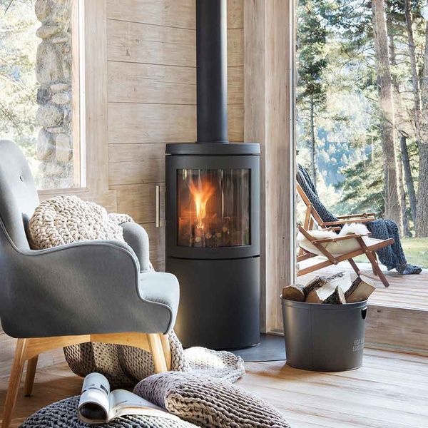 HWAM 3120 wood burning stove modern door grey finish Scandinavian design
