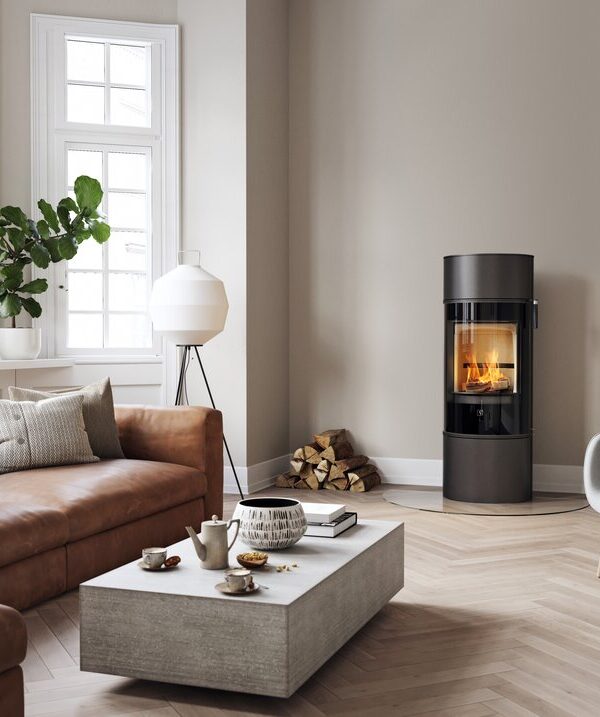 Scan 84-1 (low top) modern in a living room, fire lit