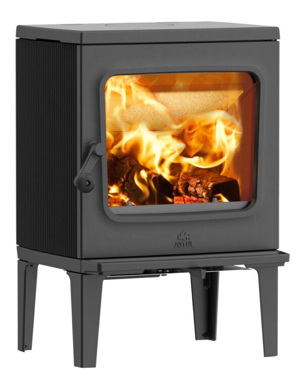 Jotul F 205 Black with Long Legs, Front View, plain door