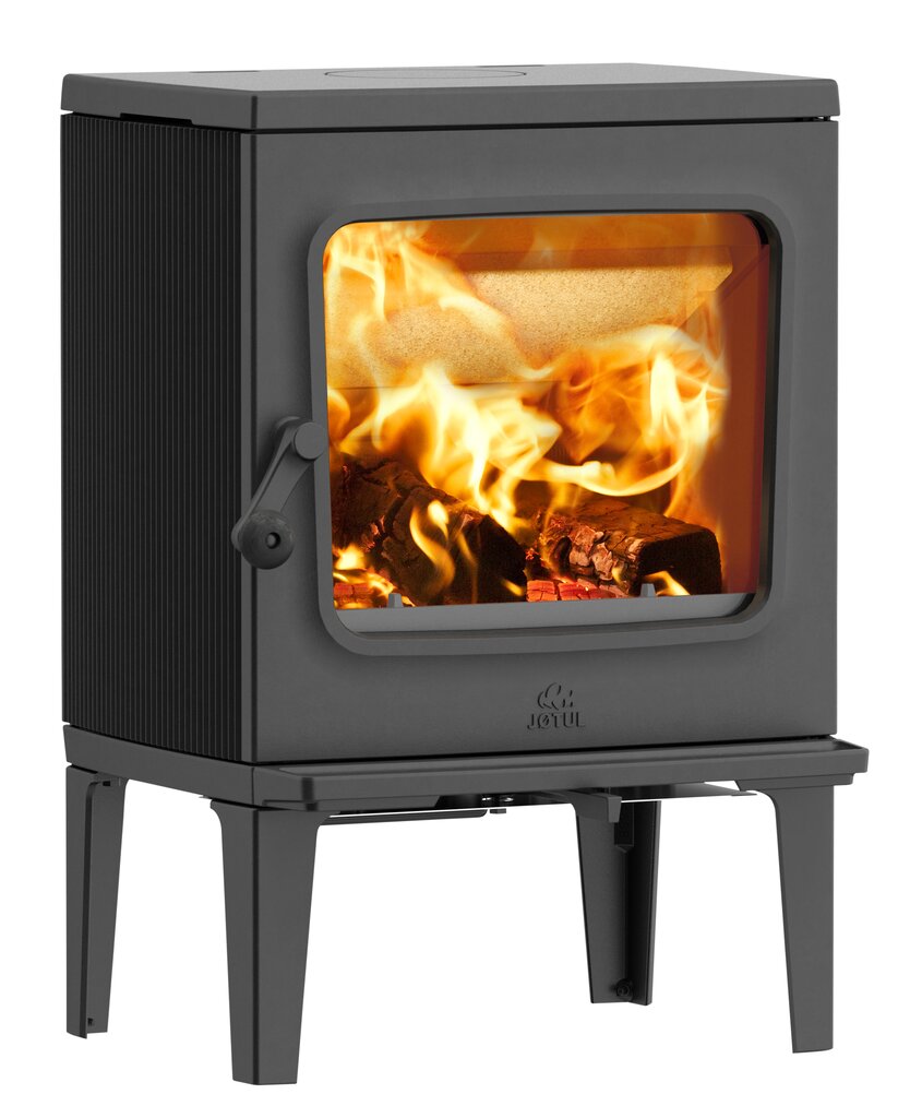 Jotul F 205 Black with Long Legs, Front View, plain door