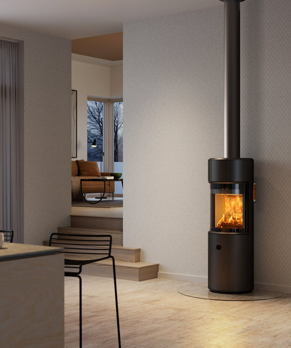 Scan 67-1000 in a living room with flue system, front view