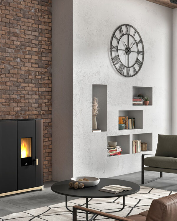 Jotul PF 912 S Black pellet stove in a living room