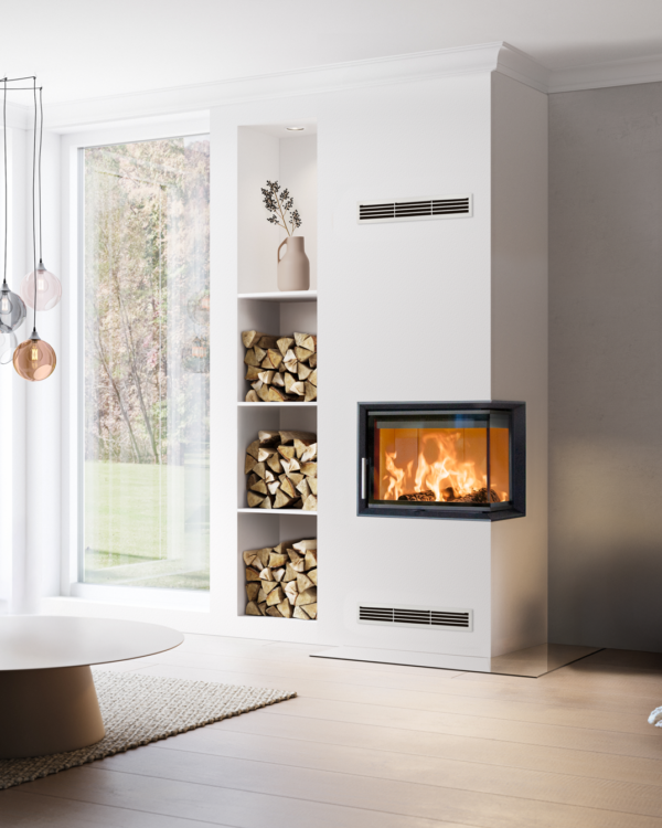 SCAN 5103 FR wood burning stove in a living room