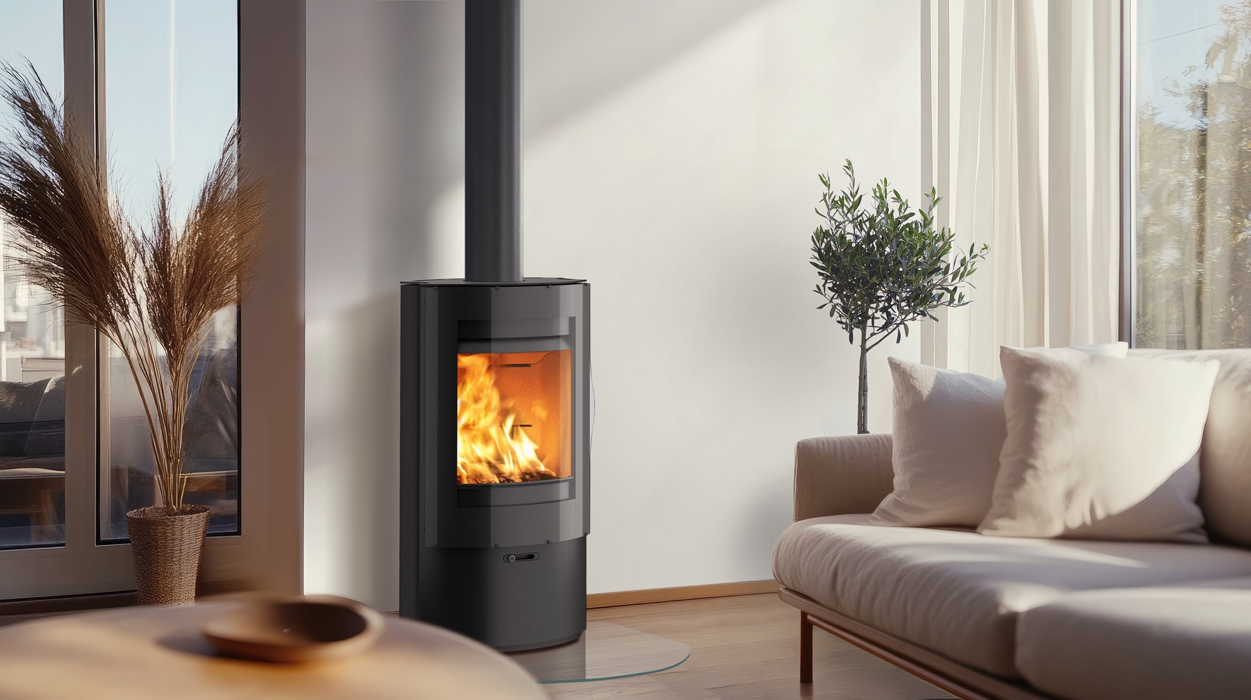 scan 79 wood burning stove in a living room setting