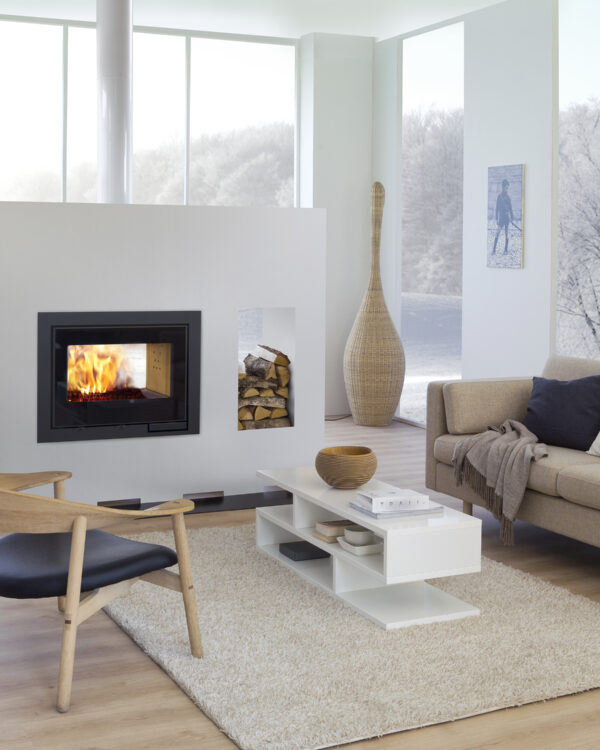 Scan DSA 12 wood burning stove in a living room setting