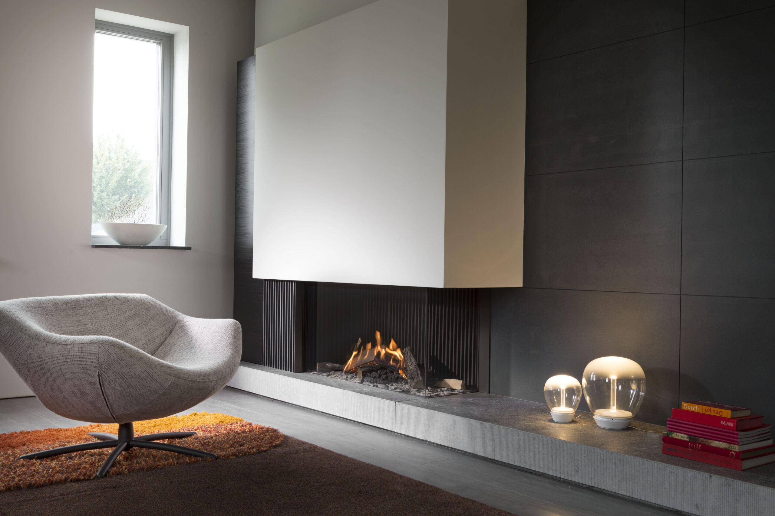 Kalfire GP110/55C Gas Fireplace, living room setting
