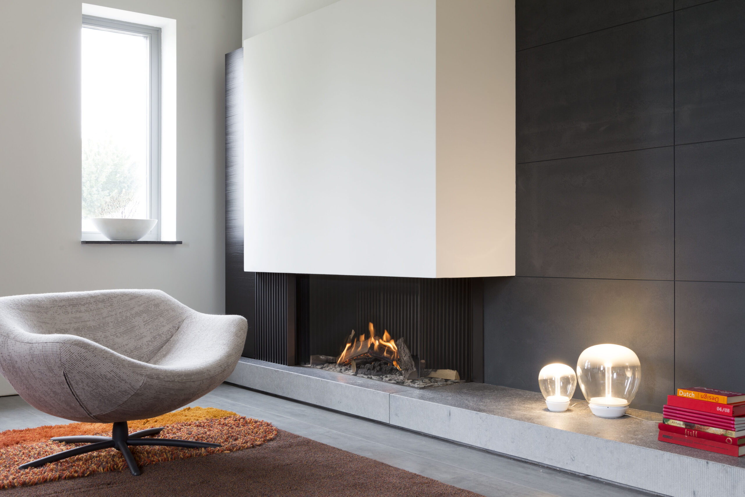 Kalfire GP110/55C Gas Fireplace, living room setting