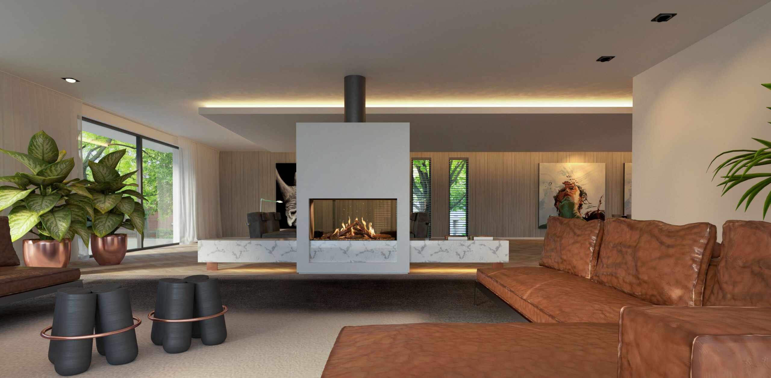 Kalfire GP110/59T Gas Fireplace, living room setting