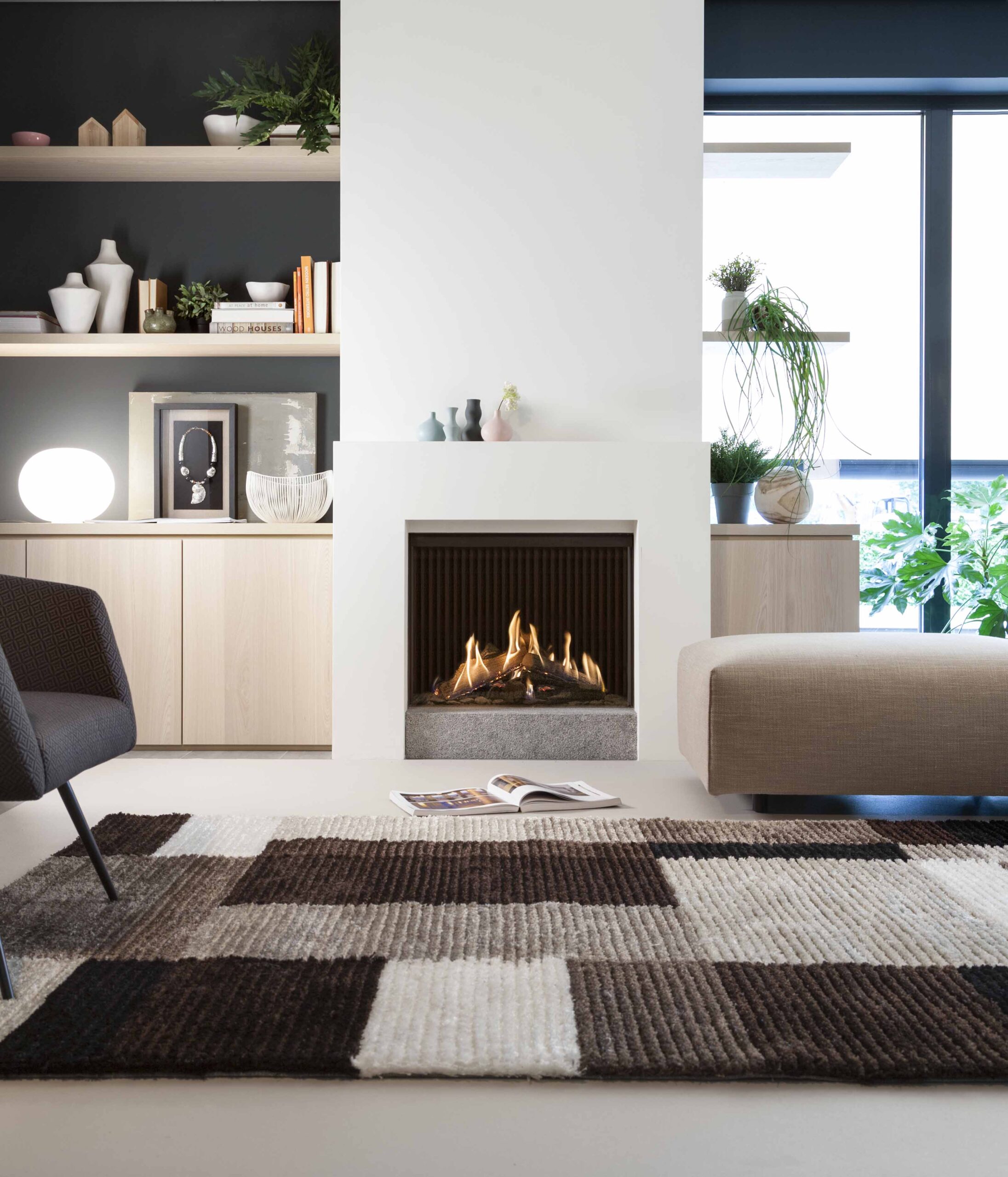 Kalfire GP75/59F Gas Fireplace, living room setting