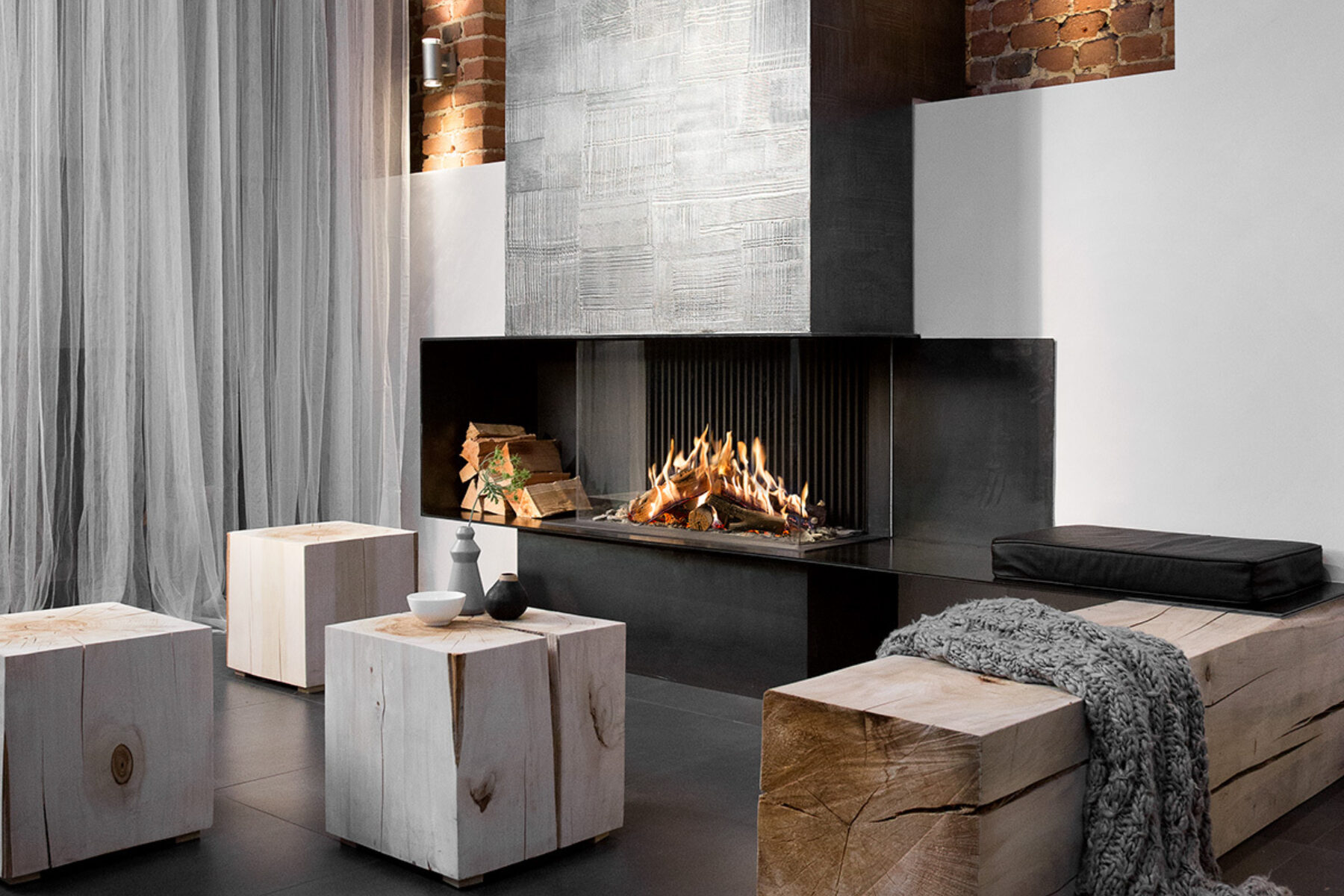 Kalfire GP85/55S Gas Fireplace, living room setting