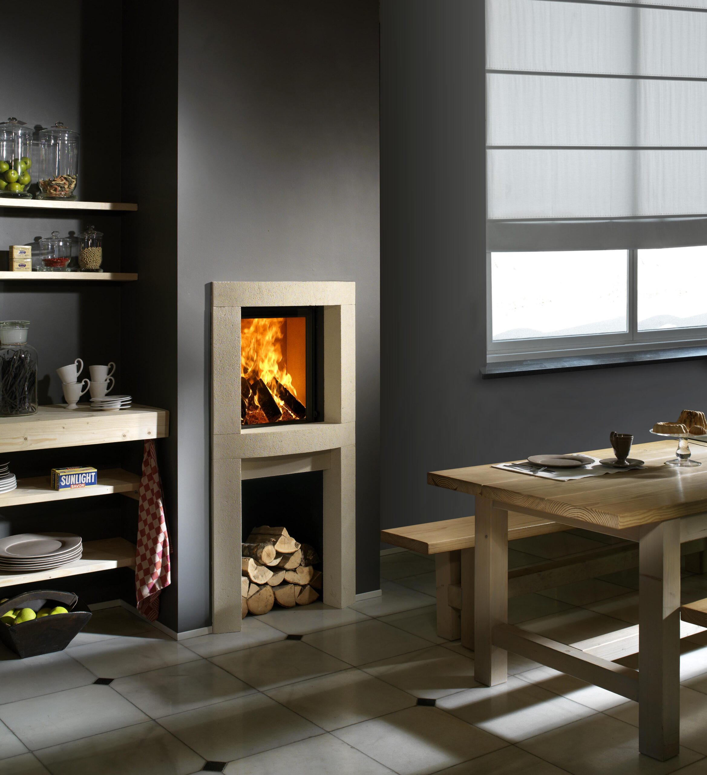 Kalfire W45/48F Wood Fireplace, living room setting