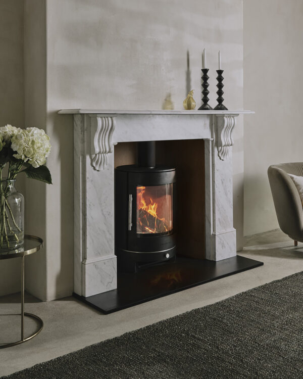 Chesneys Solstice 5WS Low Base Wood Burning Stove, living room setting