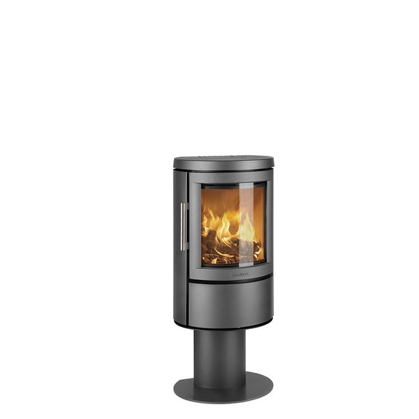 HWAM 2620 grey classic wood burning stove without side glass pedestal