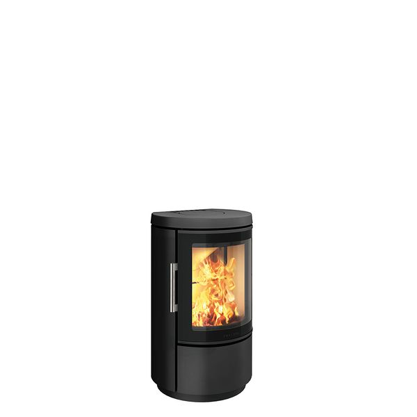 HWAM 2620 black modern wood burning stove without side glass plinth