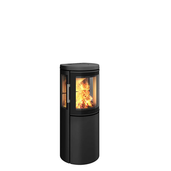 HWAM 2630 black modern wood burning stove with side glass
