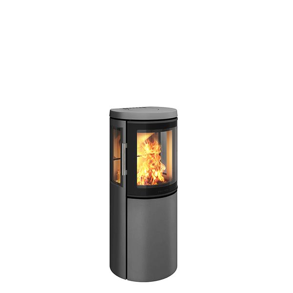 HWAM 2630 grey modern wood burning stove with side glass