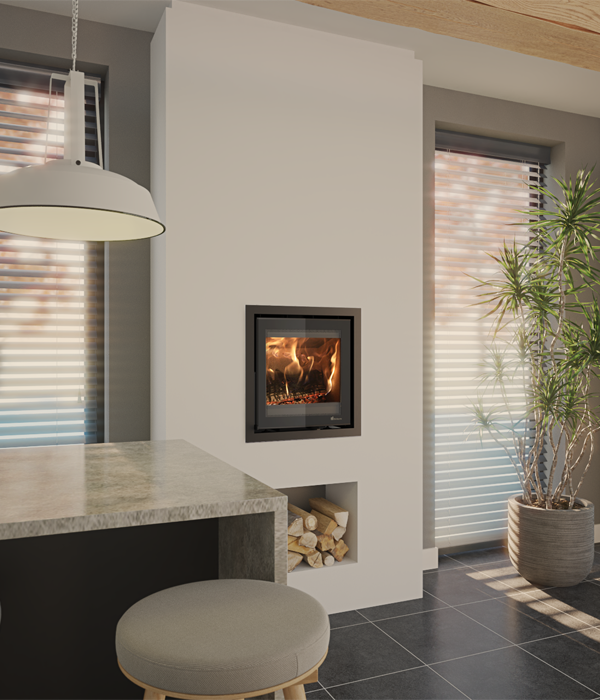 Dik Geurts Prostyle Front 550 Insert /Built-in Wood Burning Stove, living room setting