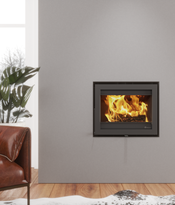 Dik Geurts Instyle 600V Next Insert Wood Burning Stove, living room setting