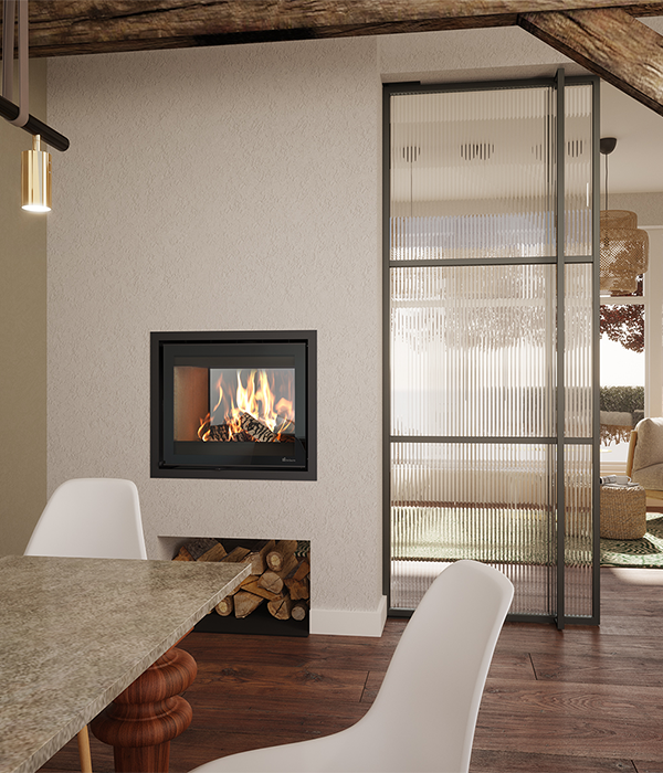 Dik Geurts Prostyle Tunnel 700 Insert /Built-in Wood Burning Stove, living room setting