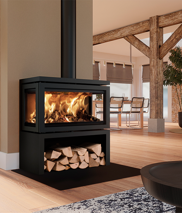 Dik Geurts Vidar Triple Large Store Wood Burning Stove, living room setting