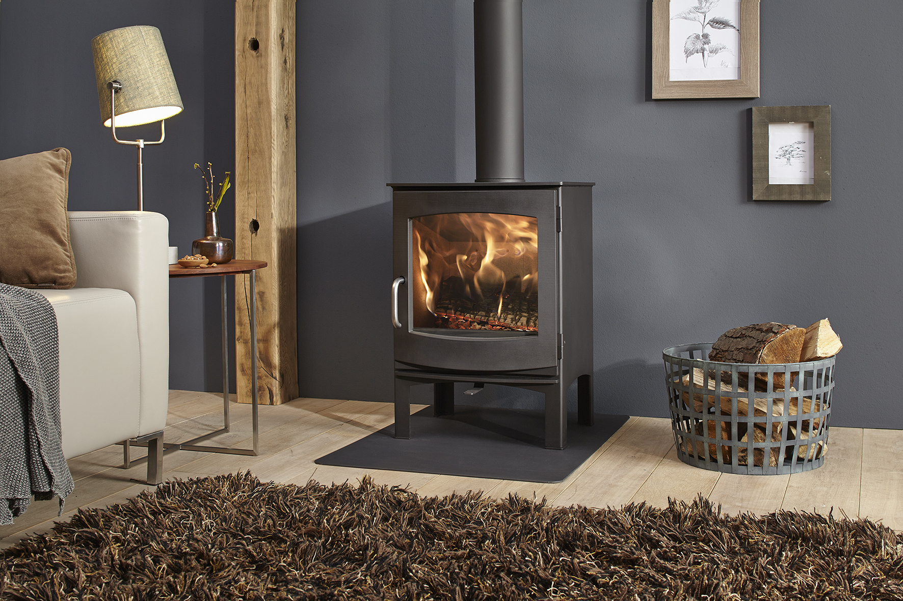 Dik Geurts Ivar 5, High Wood Burning Stove, living room setting