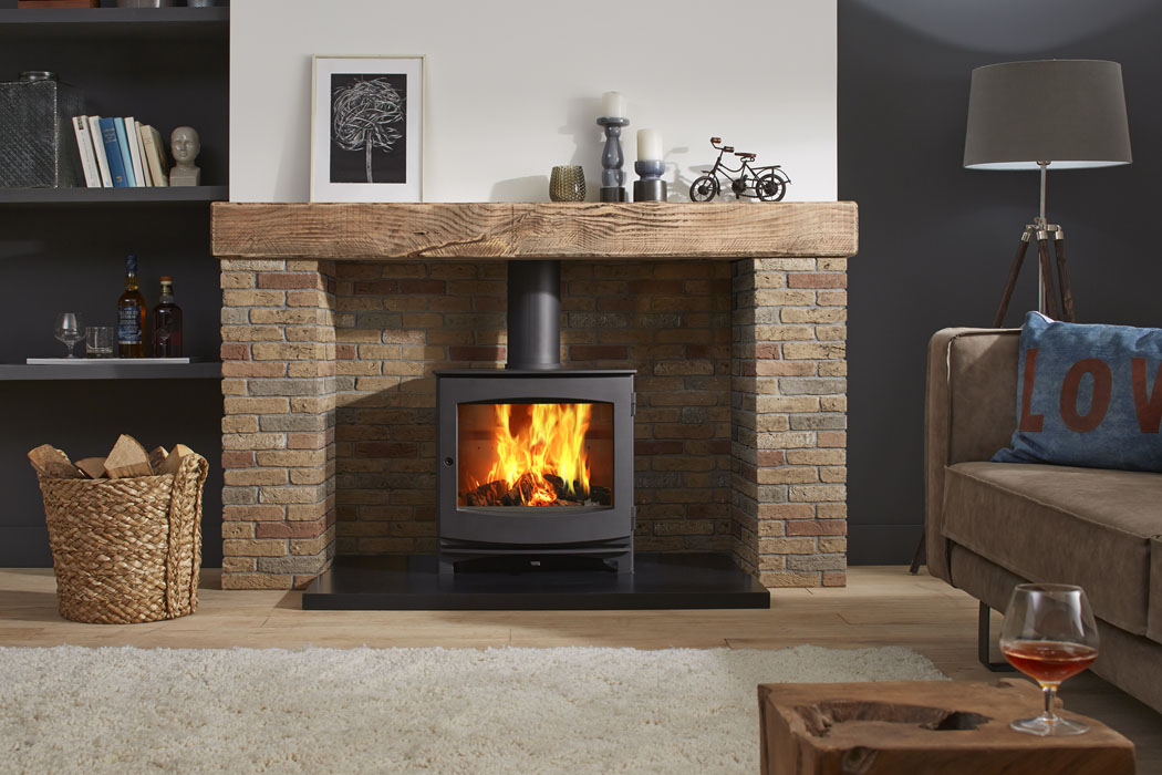 Dik Geurts Ivar 8 Low Wood Burning Stove, living room setting