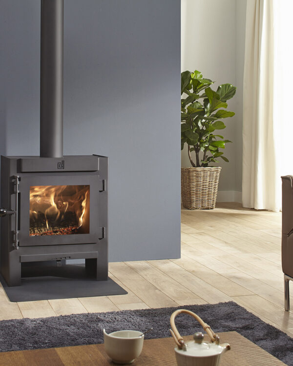 Dik Geurts Jannik Medium Low Wood Burning Stove, living room setting