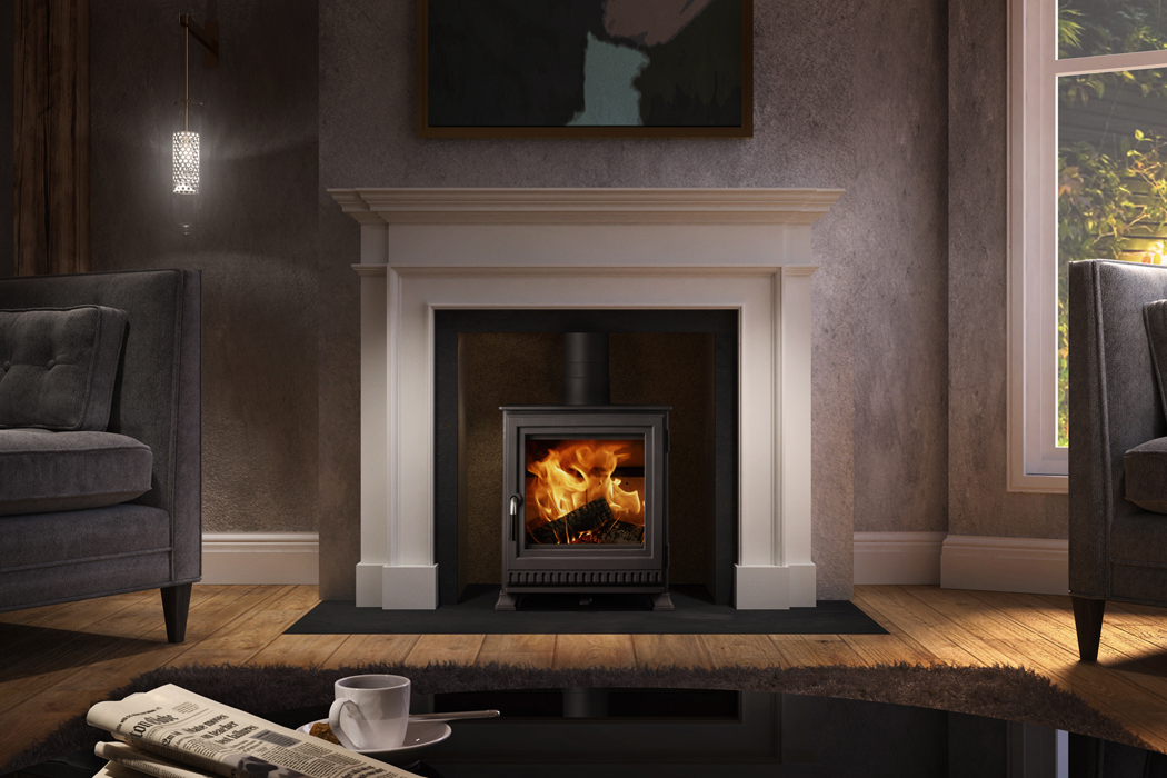 Dik Geurts Aste 5 Wood Burning Stove, living room setting