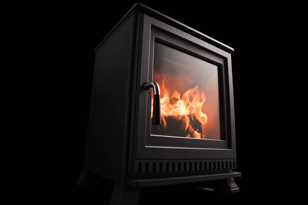 Dik Geurts Aste 5 Wood Burning Stove, living room setting