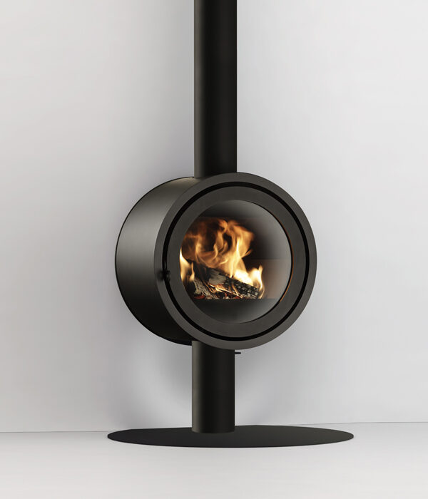 Dik Geurts Odin Front Wall Wood Burning Stove, living room setting