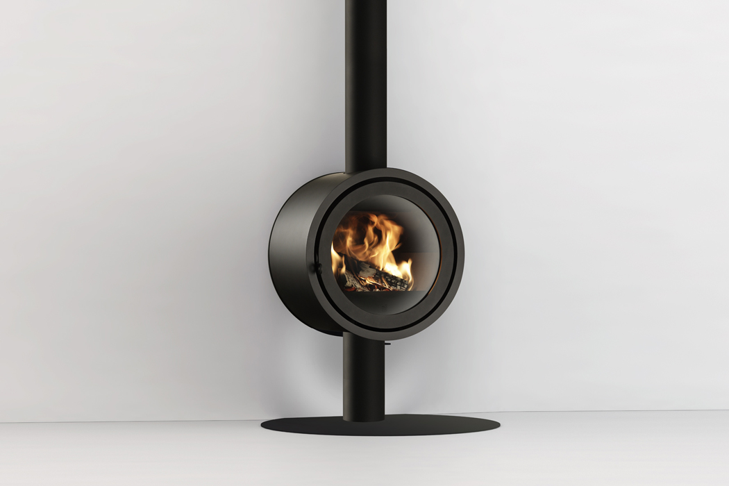 Dik Geurts Odin Front Wall Wood Burning Stove, living room setting