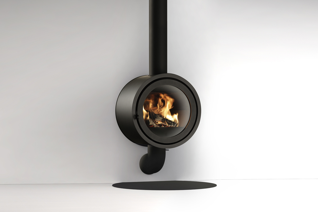 Dik Geurts Odin Front Wall Wood Burning Stove, living room setting