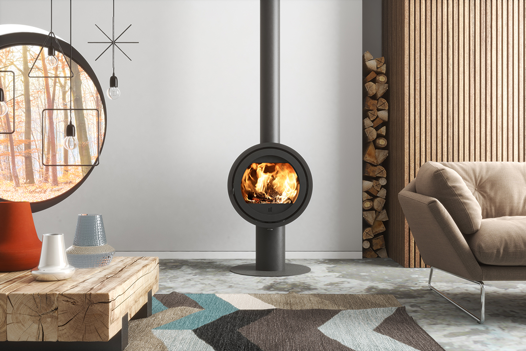 Dik Geurts Odin Front Base Wood Burning Stove, living room setting
