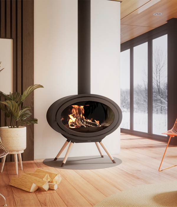 Dik Geurts Oval Front Legs Wood Burning Stove, living room setting