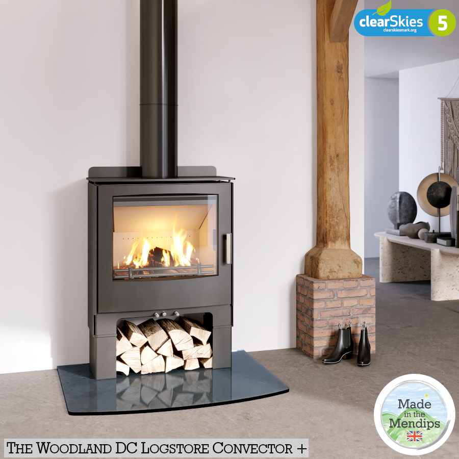 Mendip Woodland Convector Plus Logstore DC Multi Fuel Stove, living room setting