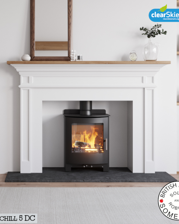 Mendip Churchill 5 DC Multi Fuel Stove, living room setting