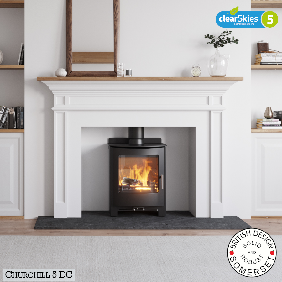Mendip Churchill 5 DC Multi Fuel Stove, living room setting