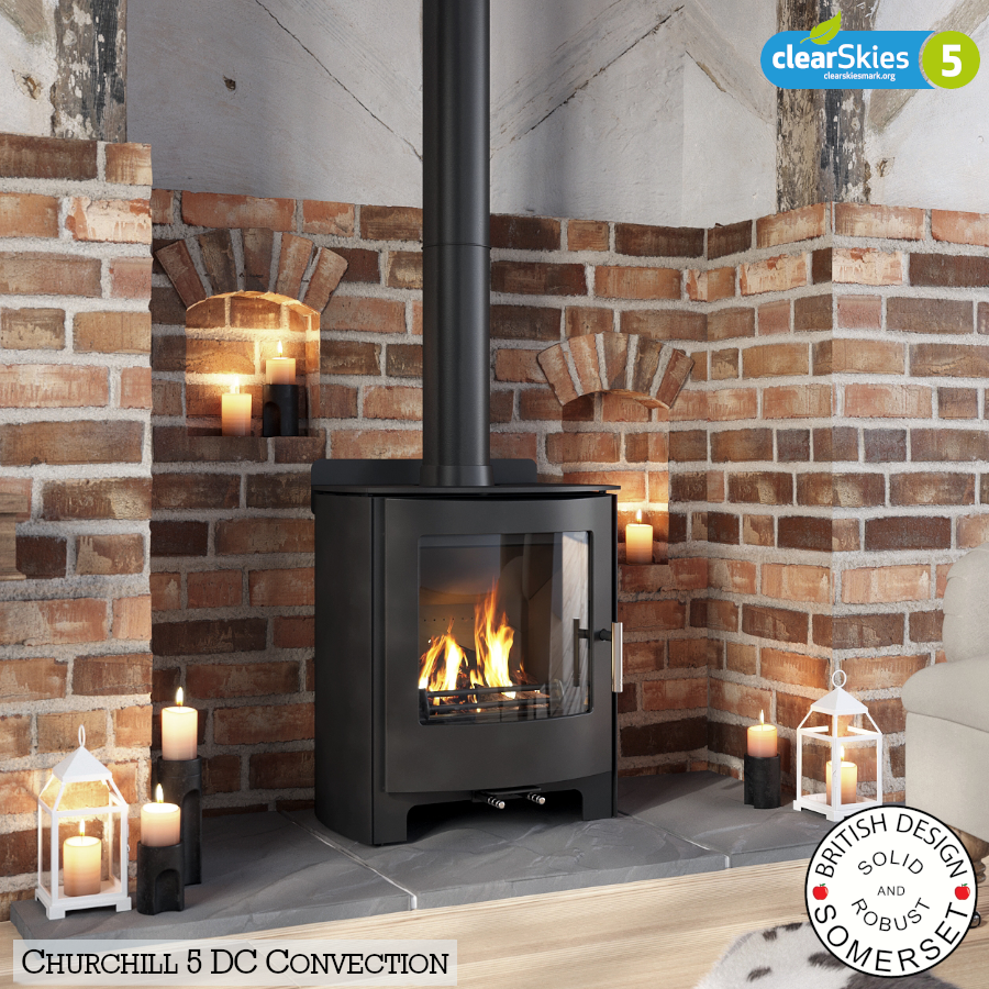 Mendip Churchill 5 Convection DC Multi Fuel Stove, living room setting