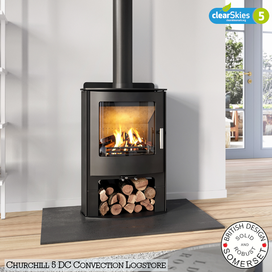 Mendip Churchill 5 Convection Logstore DC Multi Fuel Stove, living room setting