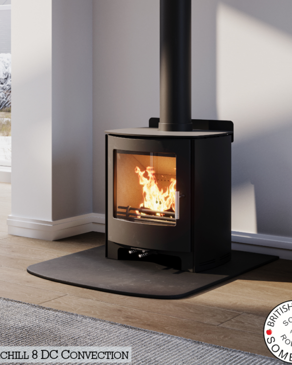 Mendip Churchill 8 Convection DC Wood Burning Stove, living room setting