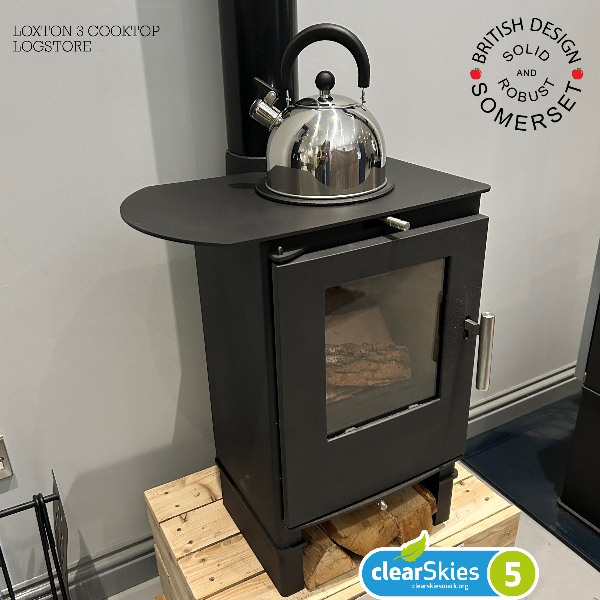 Mendip Loxton 3 Cooktop Log Store Multi Fuel Stove, living room setting